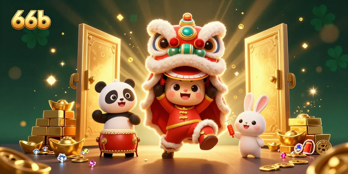 Experience the thrill of gaming at 66b with vivid characters and golden treasures in a vibrant scene.