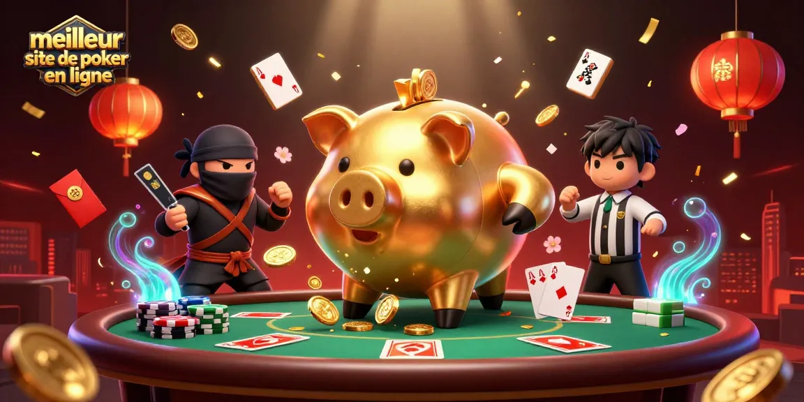 Découvrez le meilleur site de poker en ligne avec une scène dynamique de personnages amusants jouant autour d'une table de poker.