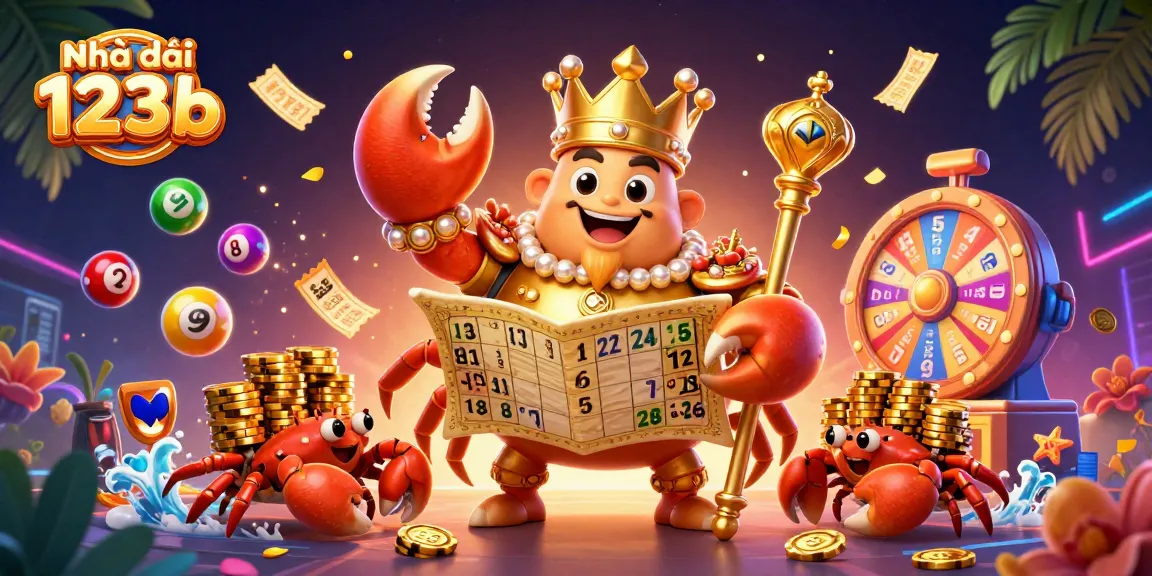 Engage with Nhà cái 123b’s exciting gaming environment featuring a golden crab emperor in a vibrant, animated 3D scene.