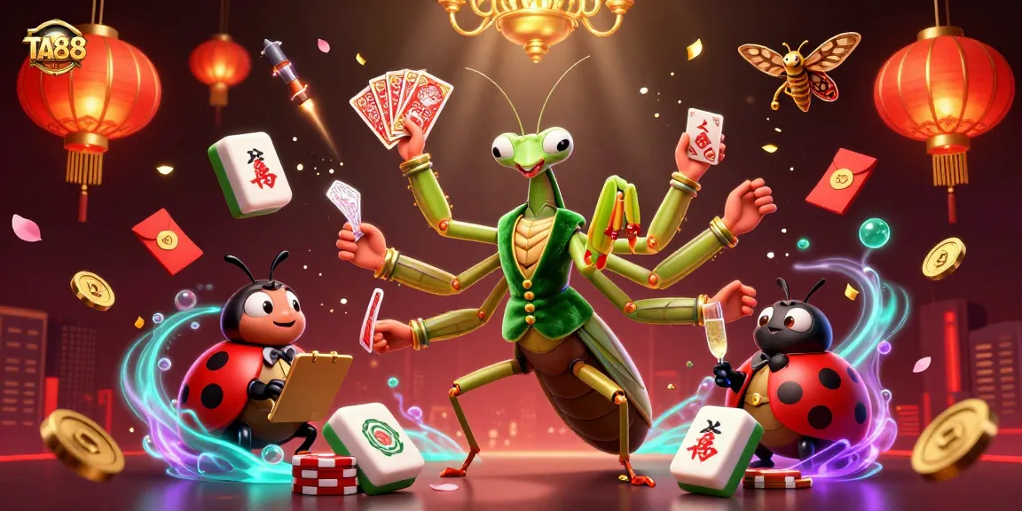 Experience thrilling gameplay with TA88 featuring a giant card sharp and ladybug boss in a vibrant casino scene.