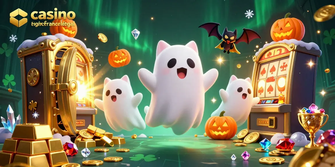 Machines à sous et jackpots dans un casino en ligne France légal avec un chat fantôme et des effets lumineux