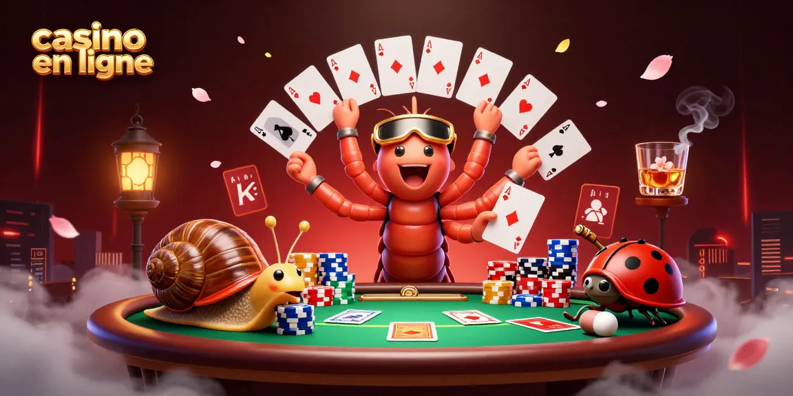 Jouez au casino en ligne avec un croupier original et un escargot parieur dans une scène dynamique.