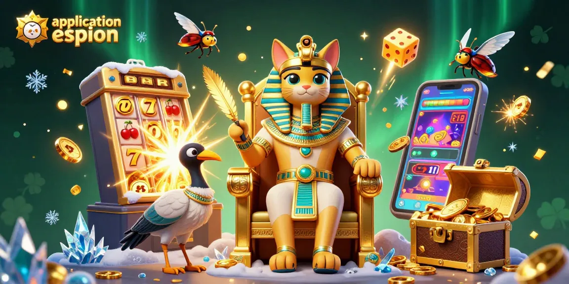 L'application espion surveille les activités de jeu sur smartphone avec des éléments de casino, comme une machine à sous et des jetons dorés.