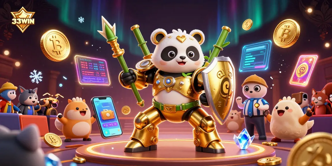 Engage in thrilling gameplay with 33WIN's golden panda mech in an electrifying casino arena.