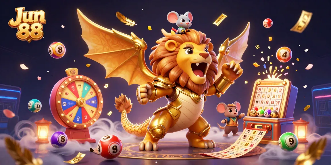 Experience thrilling gameplay with Jun 88 in a vibrant 3D casino scene featuring exciting lottery elements.