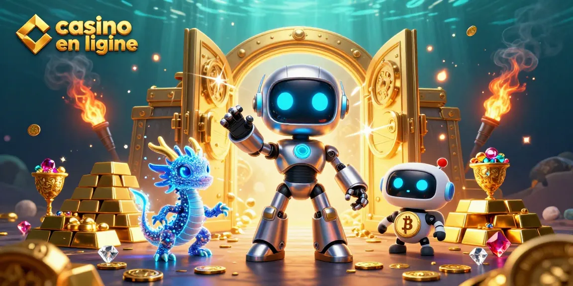 Découvrez le casino en ligne dans un univers haut en couleur avec un robot cyberpunk, un dragon holographique et un drone Bitcoin.