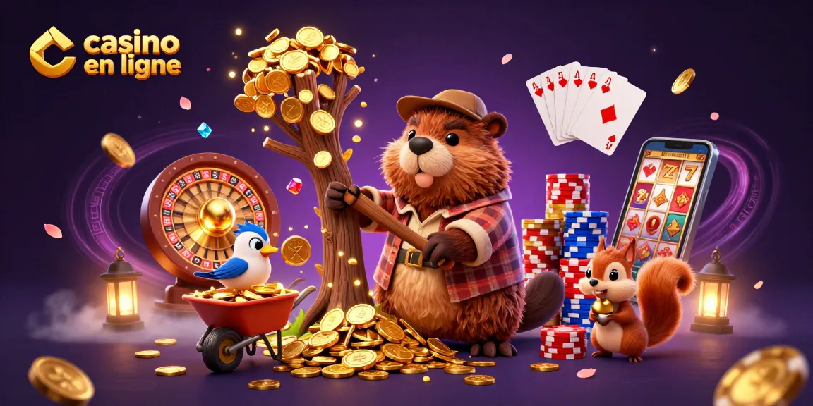 Profitez d'une atmosphère vibrante de casino en ligne avec des personnages et des éléments ludiques.