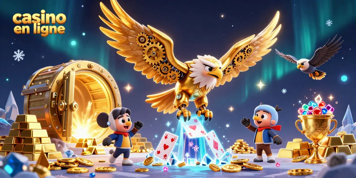 Découvrez le casino en ligne avec ce puissant aigle doré et des cartes holographiques en action.