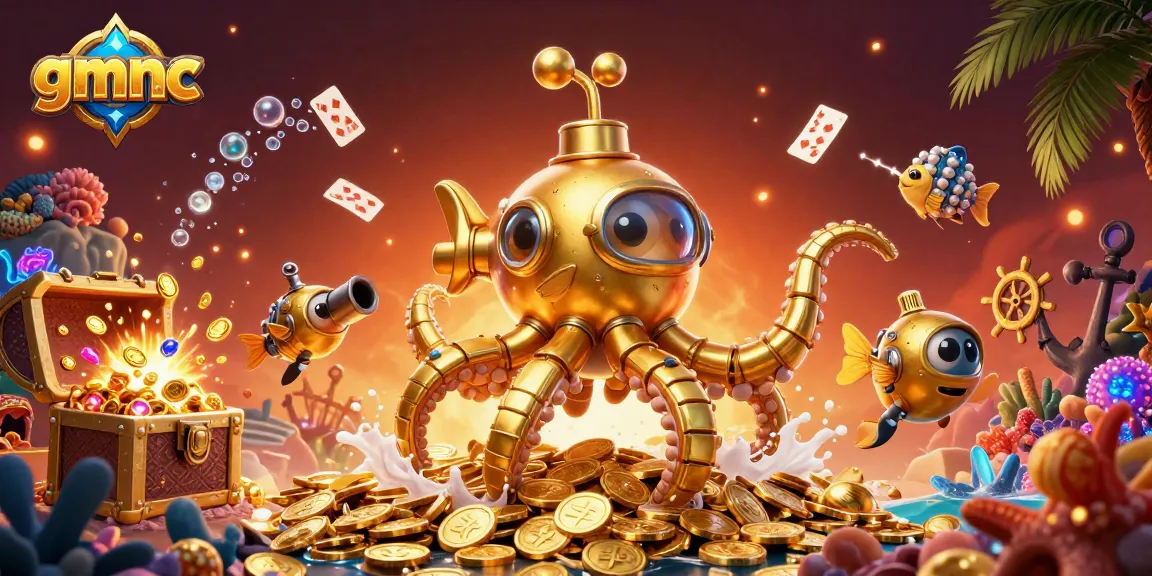 Experience the gmnc adventure with the kraken and mechanical fish amidst a sea of treasures.