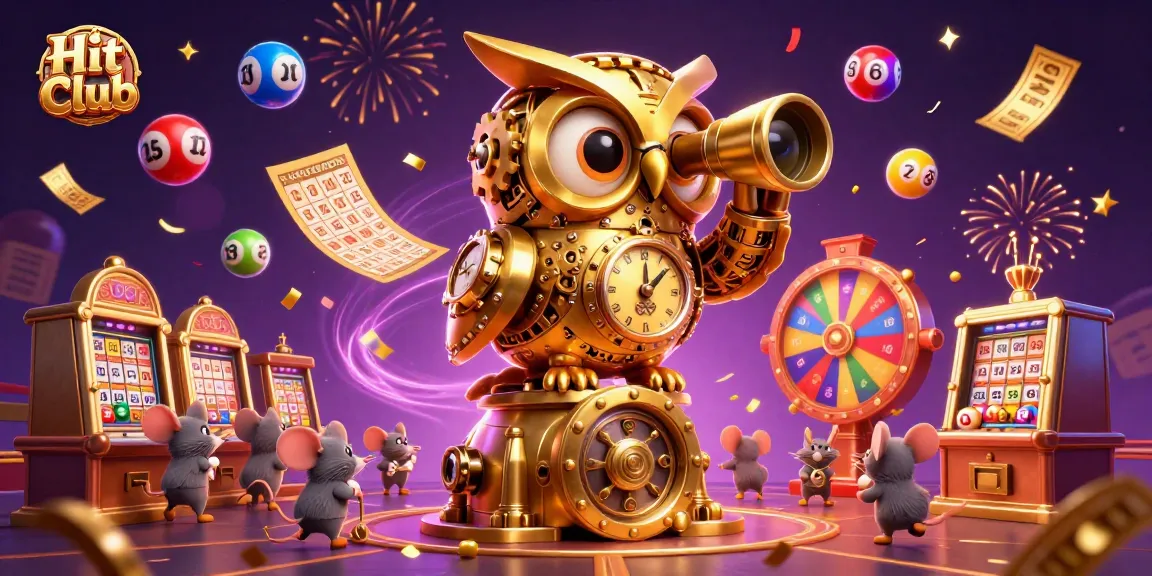 Experience the excitement of Hit Club with an enchanting casino scene featuring a golden owl and dynamic game elements.
