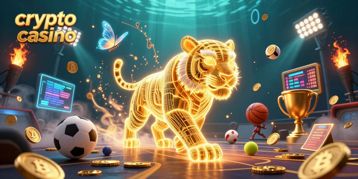 Plongez dans l'univers du crypto casino avec une illustration riche et dynamique, mettant en avant un tigre lumineux et des éléments de jeu.