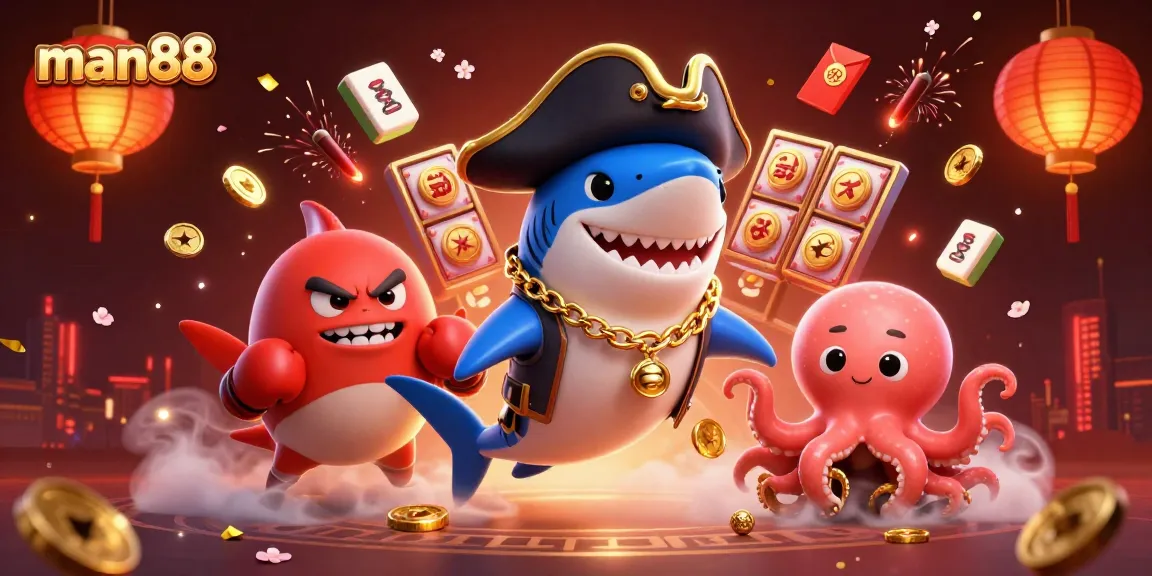 Experience the thrill of gaming with man88's vibrant 3D casino illustration featuring animated characters and exciting game elements.