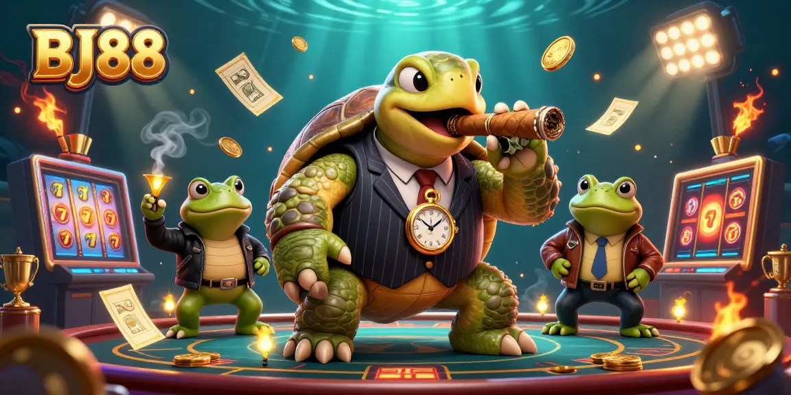 Experience thrilling jackpots at BJ88 with a dynamic scene showcasing vibrant casino elements and characters.