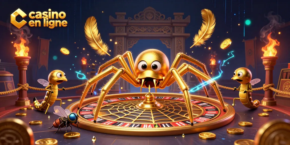 Pariez avec le casino en ligne dans cette illustration captivante d'une araignée dorée et un croupier millipède.