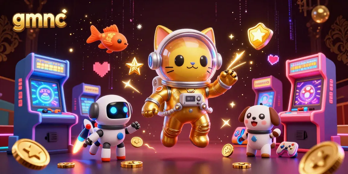 Engage with gmnc in a vibrant 3D cartoon casino universe filled with arcade machines and cosmic characters.