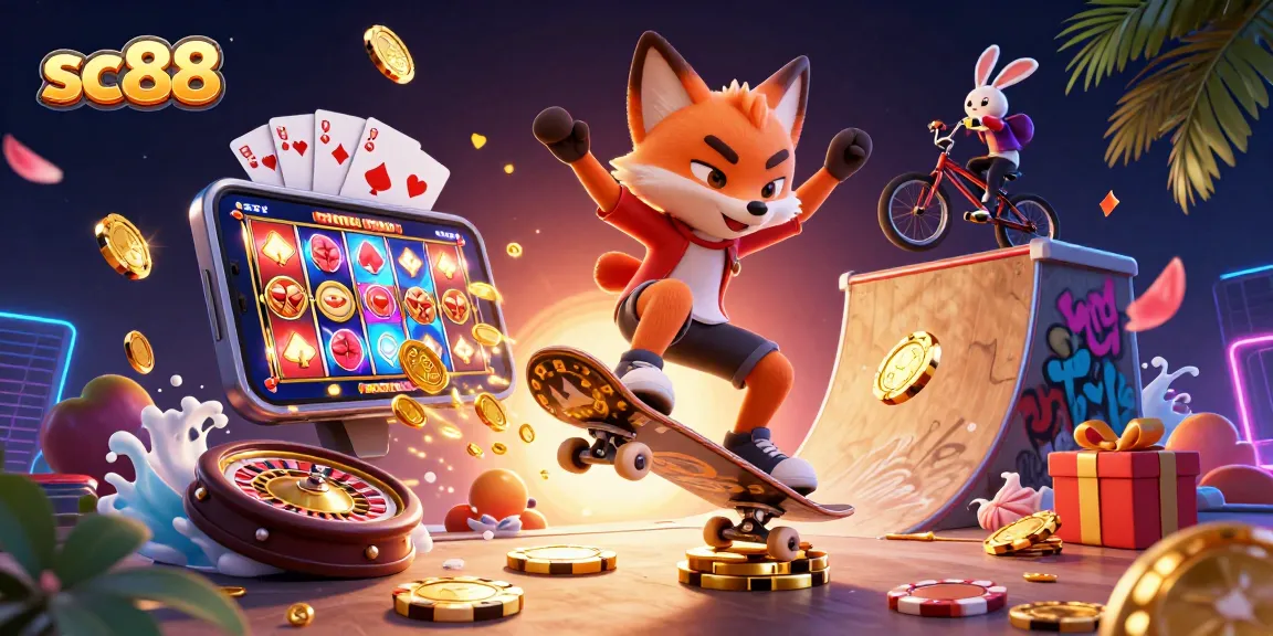 Experience sc88 with a vibrant scene showcasing thrilling casino visuals and animated fun.