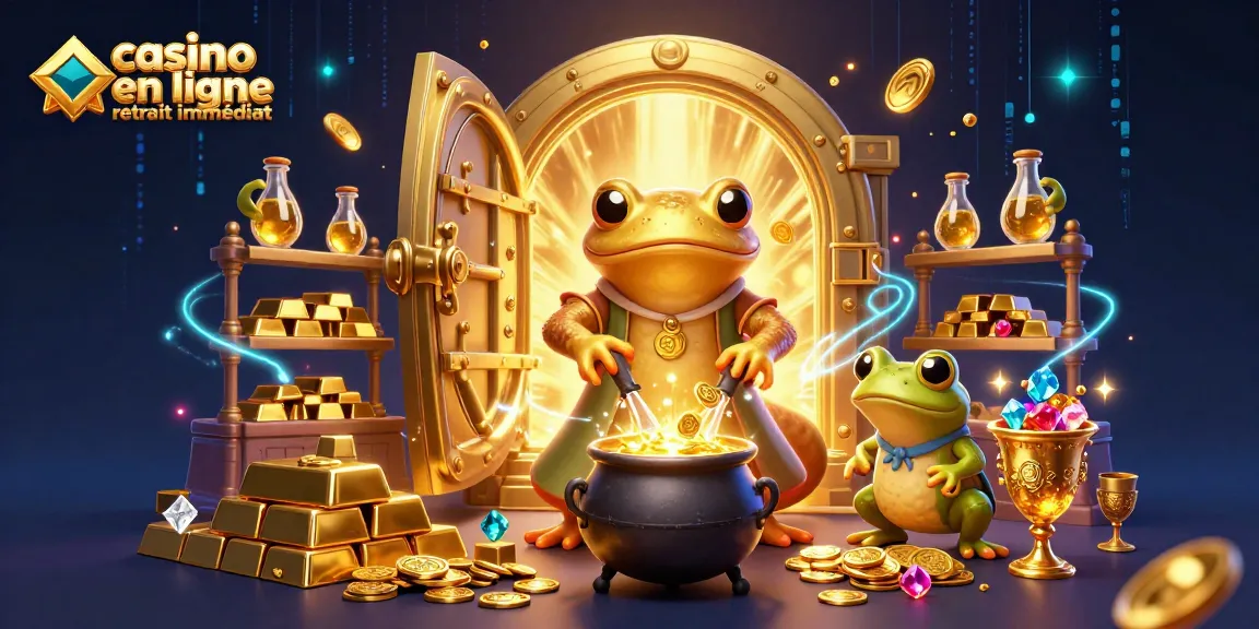 Jouer à casino en ligne retrait immédiat avec un alchimiste doré, une scène pleine de trésors et de magie.