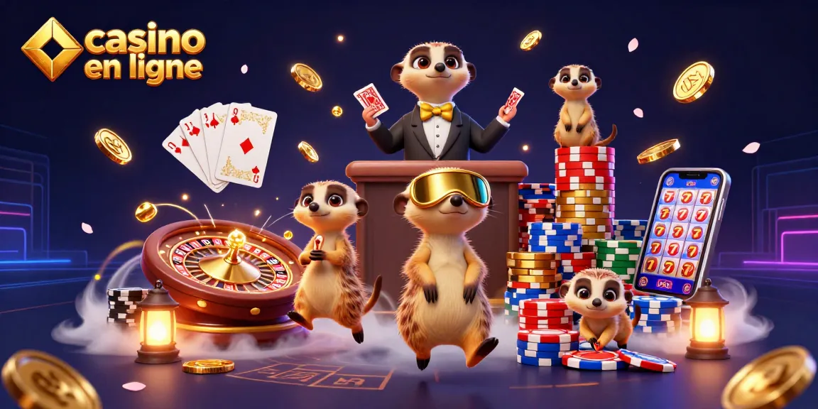Jouer au casino en ligne avec des visites de suricates à l'intérieur d'une opération de casino colorée.