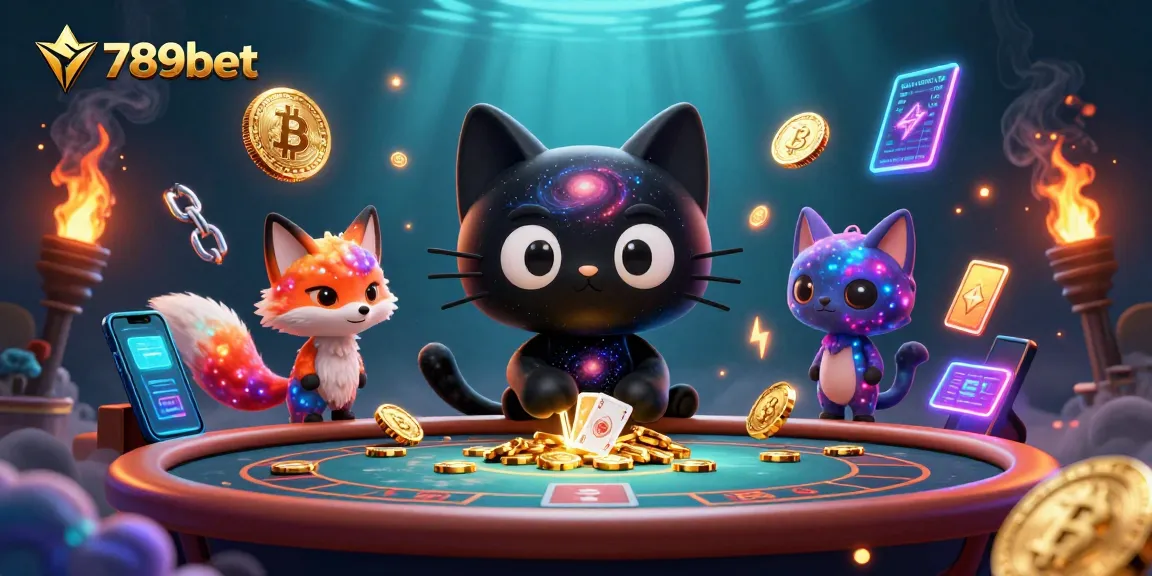Engage in exhilarating gameplay with 789bet's cosmic casino scene featuring charming characters and crypto elements.