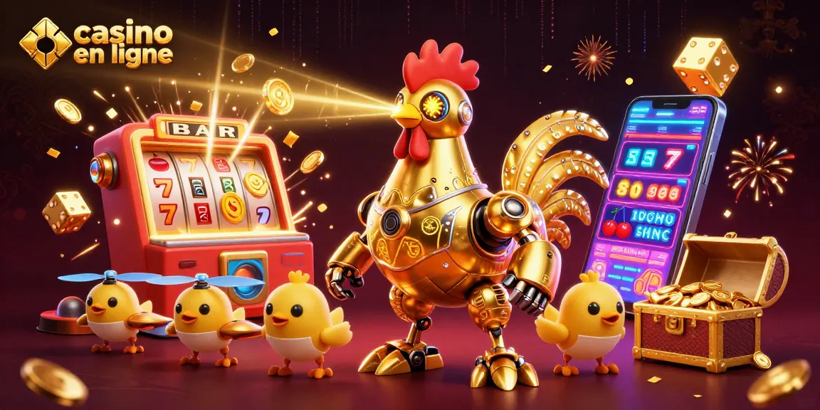 Profitez des jeux dans un casino en ligne, avec un robot doré et des drones pour une expérience immersive.