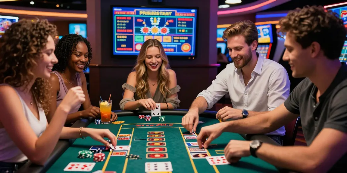 Groupe d'amis jouant au casino en ligne avec des cartes et des jetons colorés